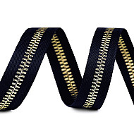 Bandă decorativă imitație fermoar, 20 mm x 1 m - bleumarin - auriu