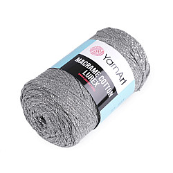 Fir de tricotat / croșetat Macrame Cotton cu lurex, 250 g - gri - argintiu