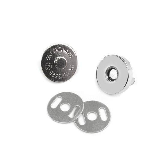 Închizatori / capse magnetice, ø15 mm - Nichel (200 Seturi) Închizatori / capse magnetice, ø15 mm - Nichel (200 Seturi)