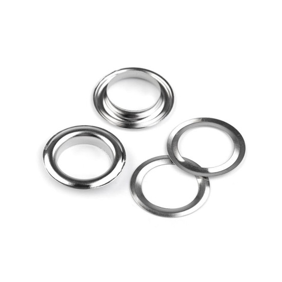 Ocheți metalici pentru confecții, ø14 mm - Nichel (100 Perechi) Ocheți metalici pentru confecții, ø14 mm - Nichel (100 Perechi)
