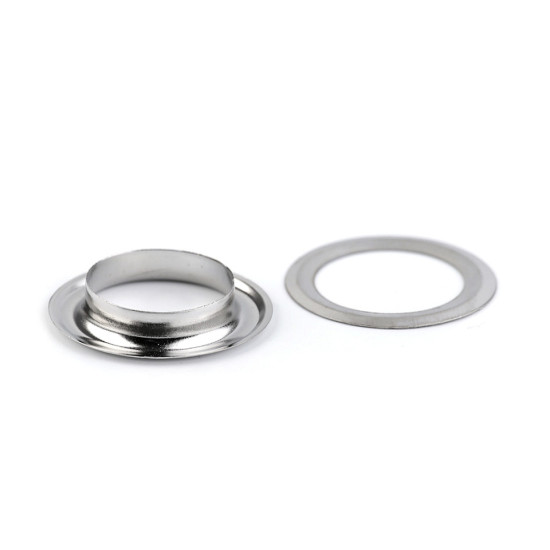Ocheți metalici pentru confecții, ø14 mm - Nichel (100 Perechi) Ocheți metalici pentru confecții, ø14 mm - Nichel (100 Perechi)