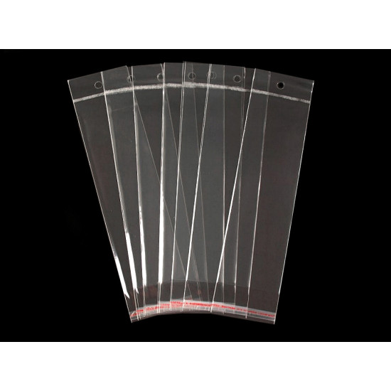 Pungi cu clapetă adezivă și agățătoare, 7x22 cm - Transparent (100 Bucăți) Pungi cu clapetă adezivă și agățătoare, 7x22 cm - Transparent (100 Bucăți)