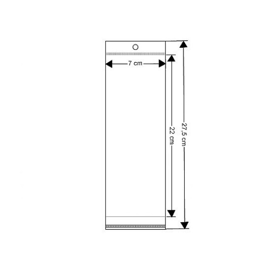 Pungi cu clapetă adezivă și agățătoare, 7x22 cm - Transparent (100 Bucăți) Pungi cu clapetă adezivă și agățătoare, 7x22 cm - Transparent (100 Bucăți)