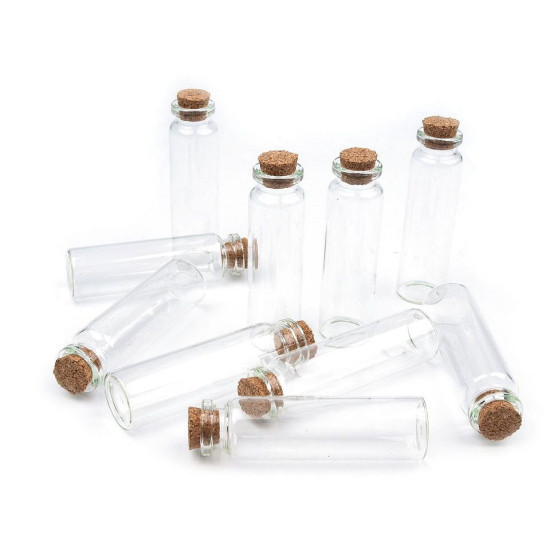 Sticluță cu dop de plută, 20x75 mm - Transparent (4 Fiole) Sticluță cu dop de plută, 20x75 mm - Transparent (4 Fiole)