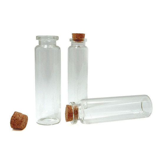 Sticluță cu dop de plută, 20x75 mm - Transparent (4 Fiole) Sticluță cu dop de plută, 20x75 mm - Transparent (4 Fiole)