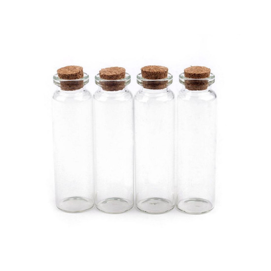 Sticluță cu dop de plută, 20x75 mm - Transparent (4 Fiole) Sticluță cu dop de plută, 20x75 mm - Transparent (4 Fiole)