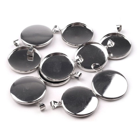 Bază pandantiv rotund, ø20 mm - Argintiu deschis (10 Bucăți) Bază pandantiv rotund, ø20 mm - Argintiu deschis (10 Bucăți)