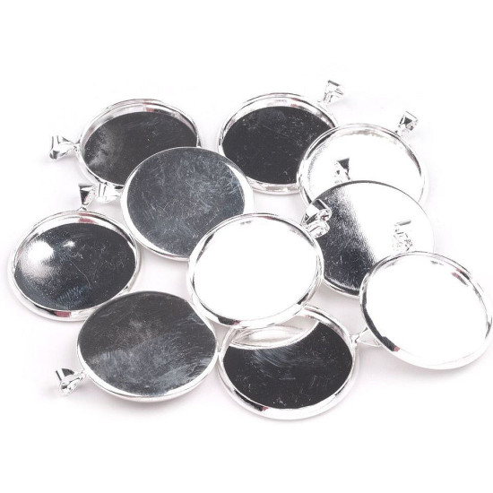 Bază pandantiv rotund, ø25 mm - Platinum (1 Bucată) Bază pandantiv rotund, ø25 mm - Platinum (1 Bucată)