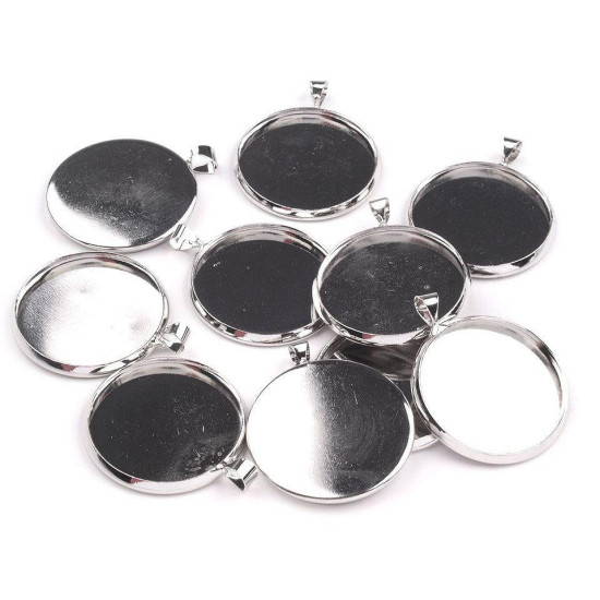 Bază pandantiv rotund, ø25 mm - Platinum (1 Bucată) Bază pandantiv rotund, ø25 mm - Platinum (1 Bucată)