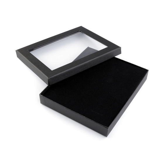Cutie cu capac transparent, capitonată, 16x19 cm - Negru (5 Bucăți) Cutie cu capac transparent, capitonată, 16x19 cm - Negru (5 Bucăți)