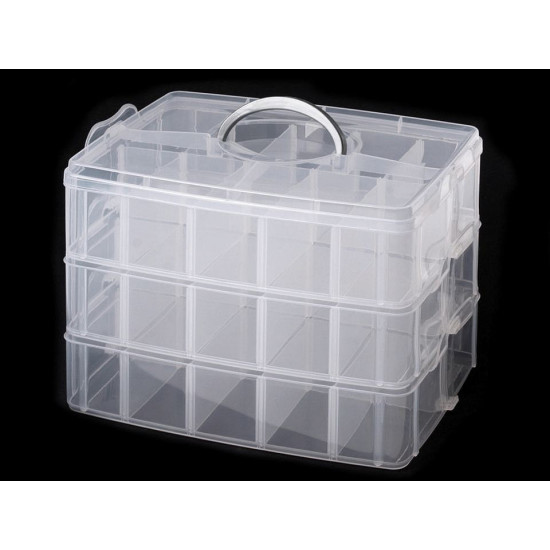 Cutie compartimentată cu mâner, 3 nivele - Transparent (3 Bucăți) Cutie compartimentată cu mâner, 3 nivele - Transparent (3 Bucăți)