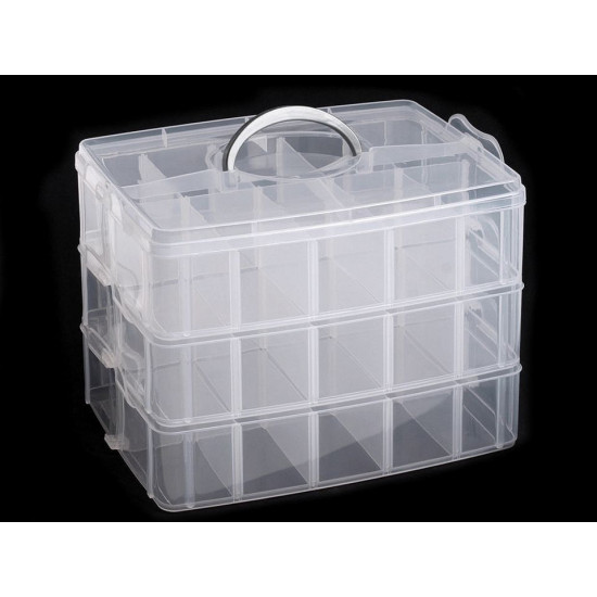 Cutie compartimentată cu mâner, 3 nivele - Transparent (3 Bucăți) Cutie compartimentată cu mâner, 3 nivele - Transparent (3 Bucăți)