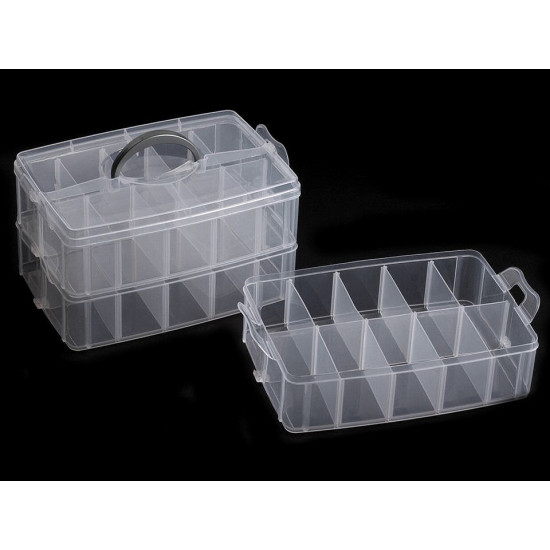 Cutie compartimentată cu mâner, 3 nivele - Transparent (3 Bucăți) Cutie compartimentată cu mâner, 3 nivele - Transparent (3 Bucăți)
