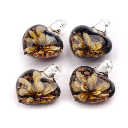Pandantiv sticlă, model inimioară, 21x21mm - Vanilla ice (1 Bucată)