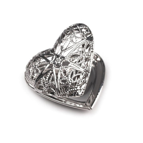 Pandantiv medalion pentru poză inimă, 26x26mm - Platinum (4 Bucăți)