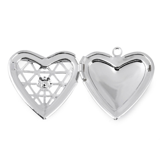 Pandantiv medalion pentru poză inimă, 26x26mm - Platinum (4 Bucăți)