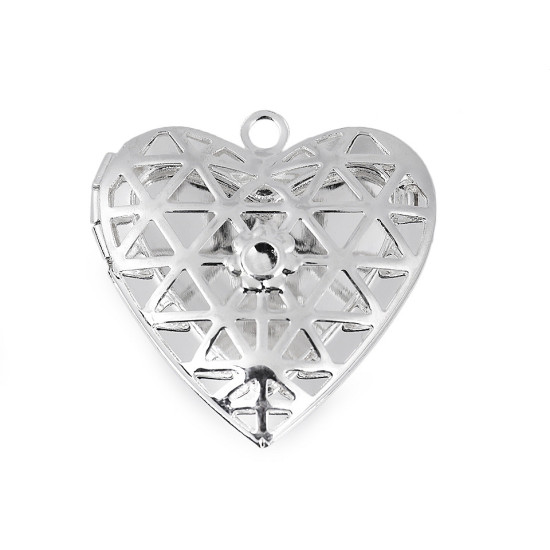 Pandantiv medalion pentru poză inimă, 26x26mm - Platinum (4 Bucăți)