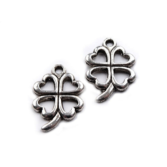 Pandantiv trifoi decupat, 15x21mm - Platinum (5 Bucăți) Pandantiv trifoi decupat, 15x21mm - Platinum (5 Bucăți)