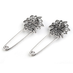 Broșă ac de siguranță cu floare filigran, 25x55 mm - Platinum (1 Bucată)