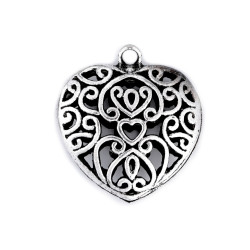 Pandantiv inimioară filigran, 30x30 mm - Platinum (1 Bucată)