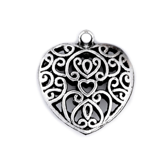 Pandantiv inimioară filigran, 30x30 mm - Platinum (1 Bucată) Pandantiv inimioară filigran, 30x30 mm - Platinum (1 Bucată)
