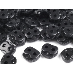 Opritori șnur, 2 găuri, 15x15 mm - Negru (10 Bucăți)