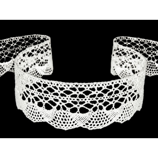 Dantelă bumbac croşetată, lățime 32 mm - Alb (30 Metri) Dantelă bumbac croşetată, lățime 32 mm - Alb (30 Metri)