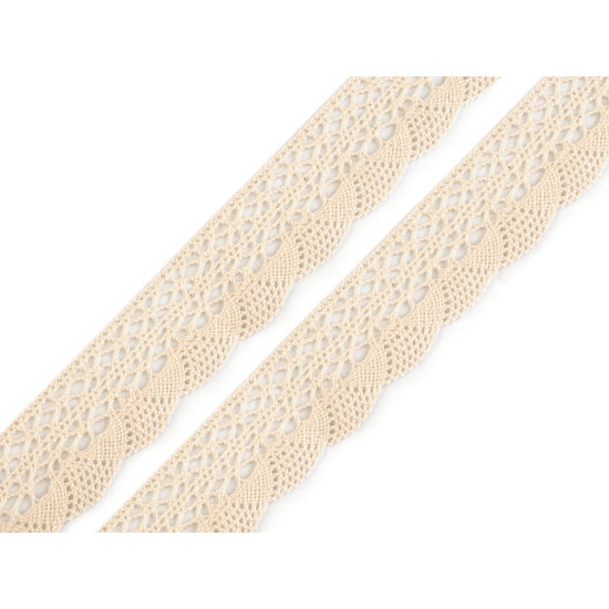 Dantelă bumbac croşetată, lățime 32 mm - Alb (30 Metri) Dantelă bumbac croşetată, lățime 32 mm - Alb (30 Metri)