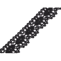 Dantelă bumbac croşetată, lățime 32 mm - Negru (30 Metri)