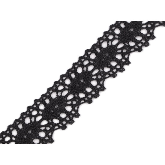 Dantelă bumbac croşetată, lățime 32 mm - Negru (90 Metri) Dantelă bumbac croşetată, lățime 32 mm - Negru (90 Metri)