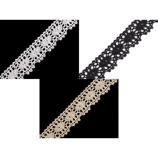 Dantelă bumbac croşetată, lățime 32 mm - Negru (90 Metri) Dantelă bumbac croşetată, lățime 32 mm - Negru (90 Metri)