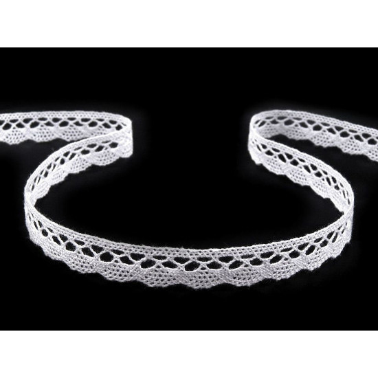 Dantelă bumbac croşetată, lățime 10 mm - Alb (30 Metri) Dantelă bumbac croşetată, lățime 10 mm - Alb (30 Metri)
