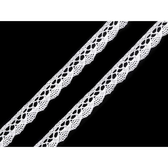 Dantelă bumbac croşetată, lățime 10 mm - Alb (30 Metri) Dantelă bumbac croşetată, lățime 10 mm - Alb (30 Metri)