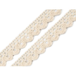 Dantelă bumbac croşetată, lățime 15 mm - Crem deschis (27 Metri)