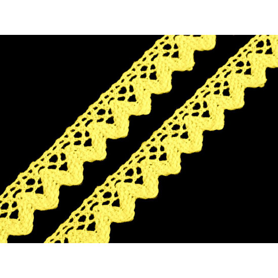 Dantelă bumbac croşetată, lățime 15 mm - Galben (81 Metri) Dantelă bumbac croşetată, lățime 15 mm - Galben (81 Metri)