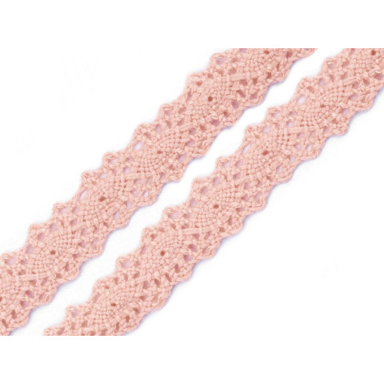 Dantelă bumbac croşetată, lățime 12 mm - Roz deschis (27 Metri) Dantelă bumbac croşetată, lățime 12 mm - Roz deschis (27 Metri)