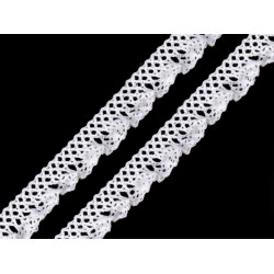 Dantelă bumbac elastică cu volănașe, lățime 15 mm - Alb (27 Metri)