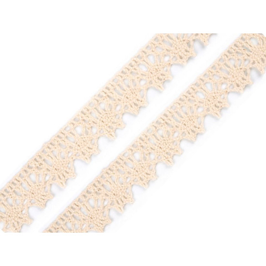 Dantelă bumbac croşetată, lățime 15 mm - Bej deschis (18 Metri) Dantelă bumbac croşetată, lățime 15 mm - Bej deschis (18 Metri)