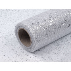 Tull decorativ cu sclipici, lățime 20 cm - Argintiu (10 Metri)