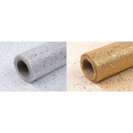 Tull decorativ cu sclipici, lățime 20 cm - Argintiu (20 Metri) Tull decorativ cu sclipici, lățime 20 cm - Argintiu (20 Metri)