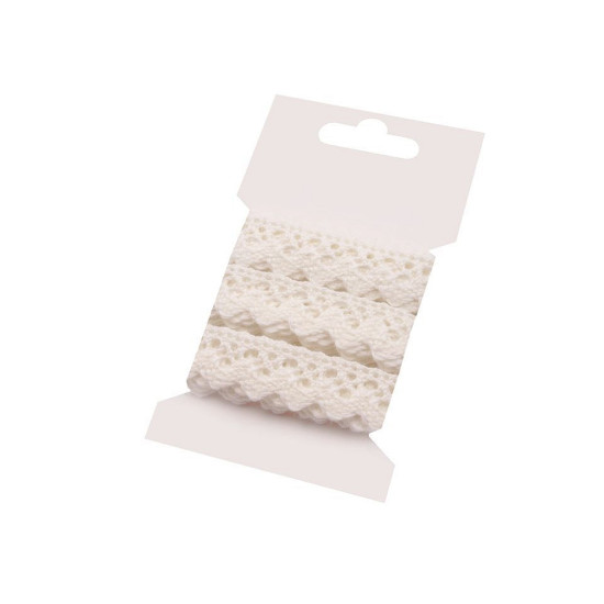 Dantelă bumbac croşetată, lățime 15 mm - Alb (1 Card) Dantelă bumbac croşetată, lățime 15 mm - Alb (1 Card)