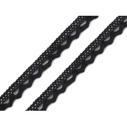 Dantelă bumbac croşetată, lățime 11 mm - Negru (1 Metru)