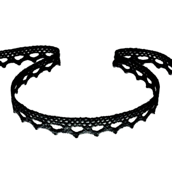 Dantelă bumbac croşetată, lățime 11 mm - Negru (1 Metru) Dantelă bumbac croşetată, lățime 11 mm - Negru (1 Metru)