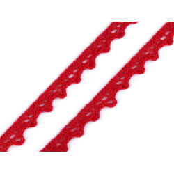 Dantelă bumbac croşetată, lățime 11 mm - Roșu (1 Metru)