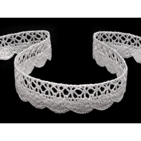 Dantelă bumbac croşetată, lățime 22 mm - Alb (1 Metru) Dantelă bumbac croşetată, lățime 22 mm - Alb (1 Metru)