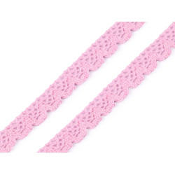 Dantelă bumbac croşetată, lățime 14 mm - Roz (1 Metru)