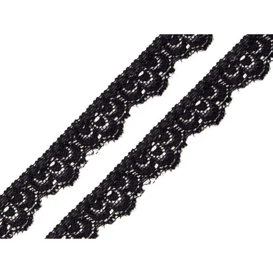 Dantelă elastică, lățime 16 mm - Negru (1 Metru) Dantelă elastică, lățime 16 mm - Negru (1 Metru)