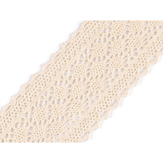 Dantelă bumbac croşetată, lățime 60 mm - Bej deschis (1 Metru) Dantelă bumbac croşetată, lățime 60 mm - Bej deschis (1 Metru)