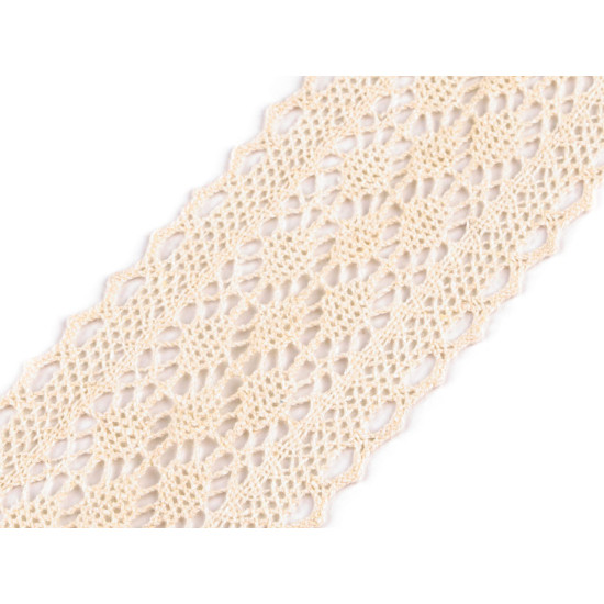 Dantelă bumbac croşetată, lățime 60 mm - Bej deschis (1 Metru) Dantelă bumbac croşetată, lățime 60 mm - Bej deschis (1 Metru)