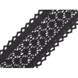 Dantelă bumbac croşetată, lățime 60 mm - Negru (1 Metru)
